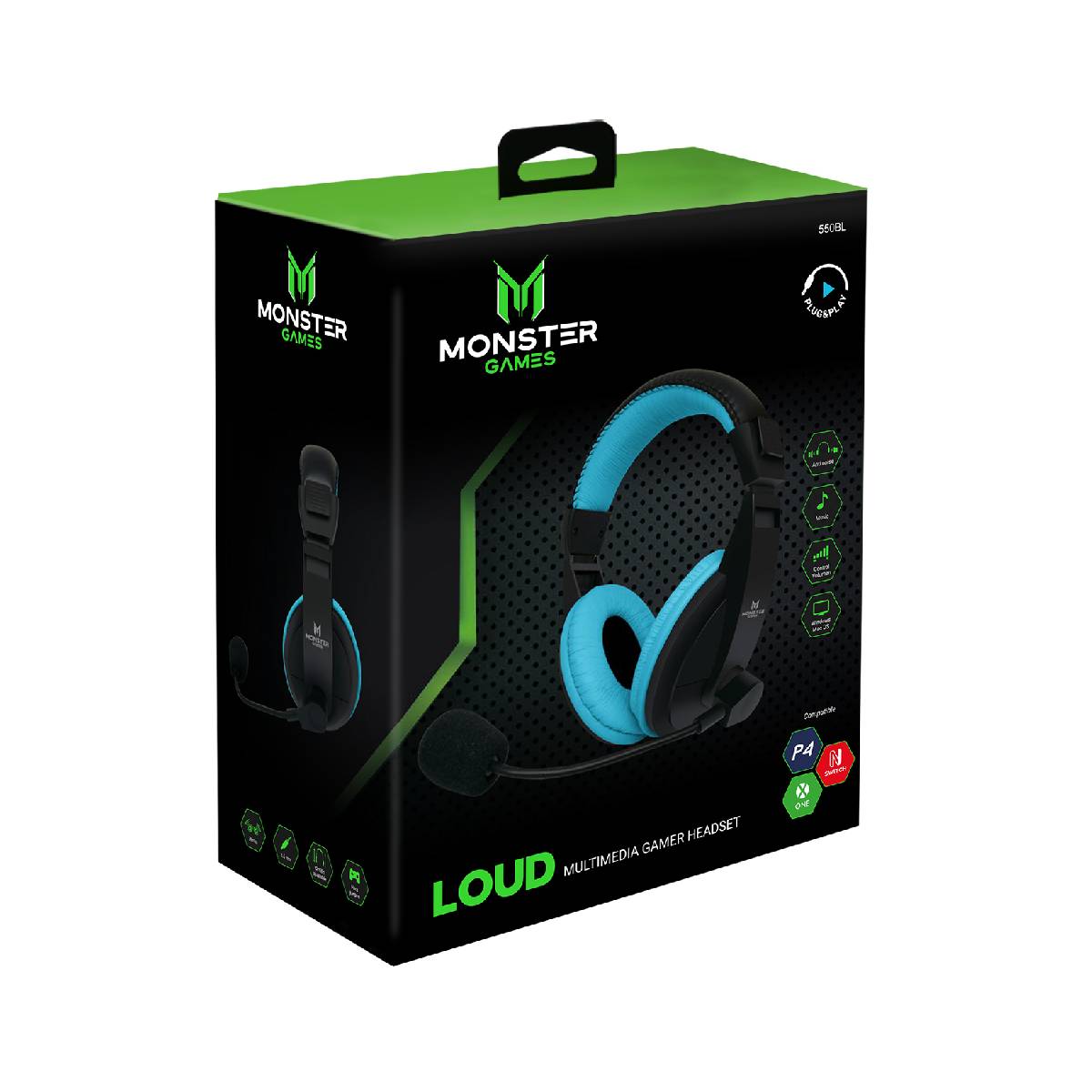 Audifonos Gamer Monster Games Loud Azul Jack 3,5mm